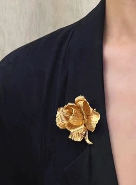 古董玫瑰花胸针女欧美中古气质时髦潮流大衣西服胸针配饰