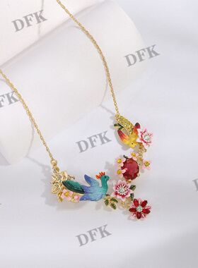 伊甸乐园系列大丽花与孔雀黄鸟项链