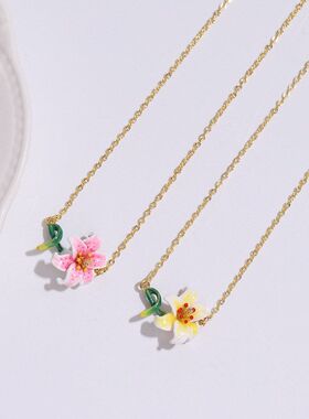 百合花树枝项链彩色花朵小清新