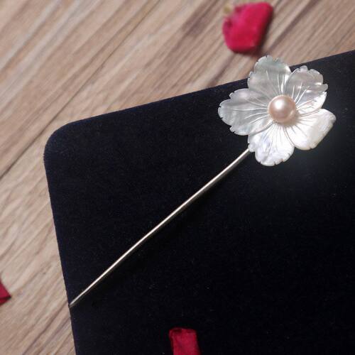 银花朵发钗925珍珠配饰复古手工