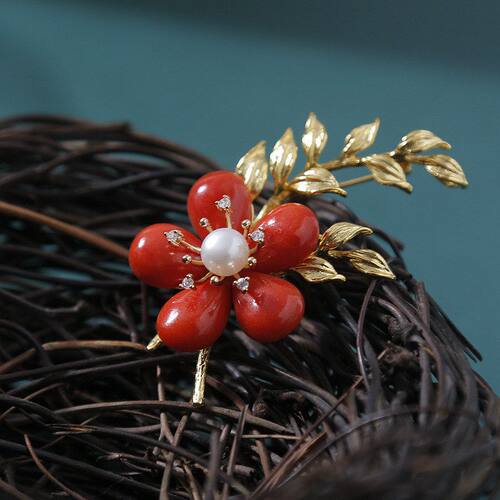 胸针马山玉丝巾别针旗袍红色领针