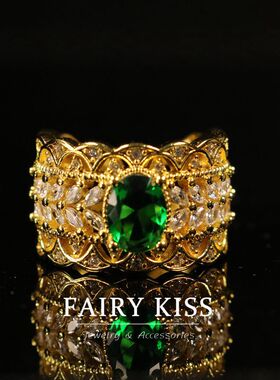 宫廷风全铜锆石莱茵石镶嵌爪镶开口可调节 精致轻奢高级感戒指