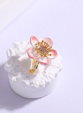 果色物语系列粉色渐变苹果花开口戒指小众高级感气质戒指