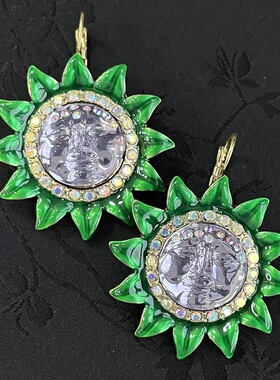 【孤品清仓特价】中古风vintage个性时尚kf摩恩脸耳夹绿色蓝色