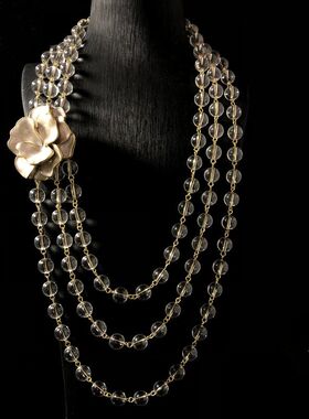 毛衣链多层珐琅重工花朵串珠女