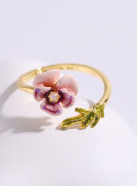 三色堇粉花戒指沙金（铜镍合金）