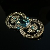 vintage宫廷风优雅蓝色莱茵石复古胸针 几何玻璃复古气质小众饰品