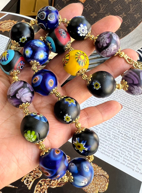 20mm淄博老琉璃珠子项链异域风花朵长短款琉璃项链女新中式国风