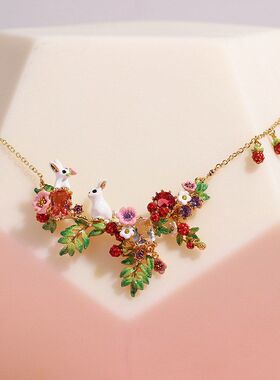 新品欧美ins风珐琅釉兔子花朵链