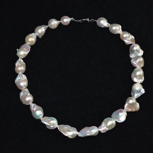 巴洛克小号13鱼尾14mm女天异形毛衣链-颈链珍珠项链天然养殖淡水