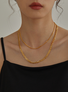 LUCKY 黄铜金色银色极简高级感素链多佩戴双层毛衣链项链COS