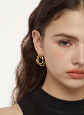 LUCKY 高级感欧美不对称银色金属雕塑感耳环气质百搭高级