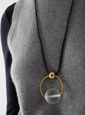 lucky 冷淡风复古拼色磨砂简约小众北欧玻璃球毛衣链COS风格 包邮