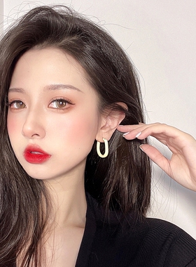 LUCKY 黑白色极简椭圆圆圈百搭高级感原创设计COS风格冷淡耳环