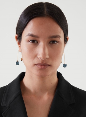 LUCKY 法式蓝灰色玻璃不规则轻奢冷淡风长款耳环