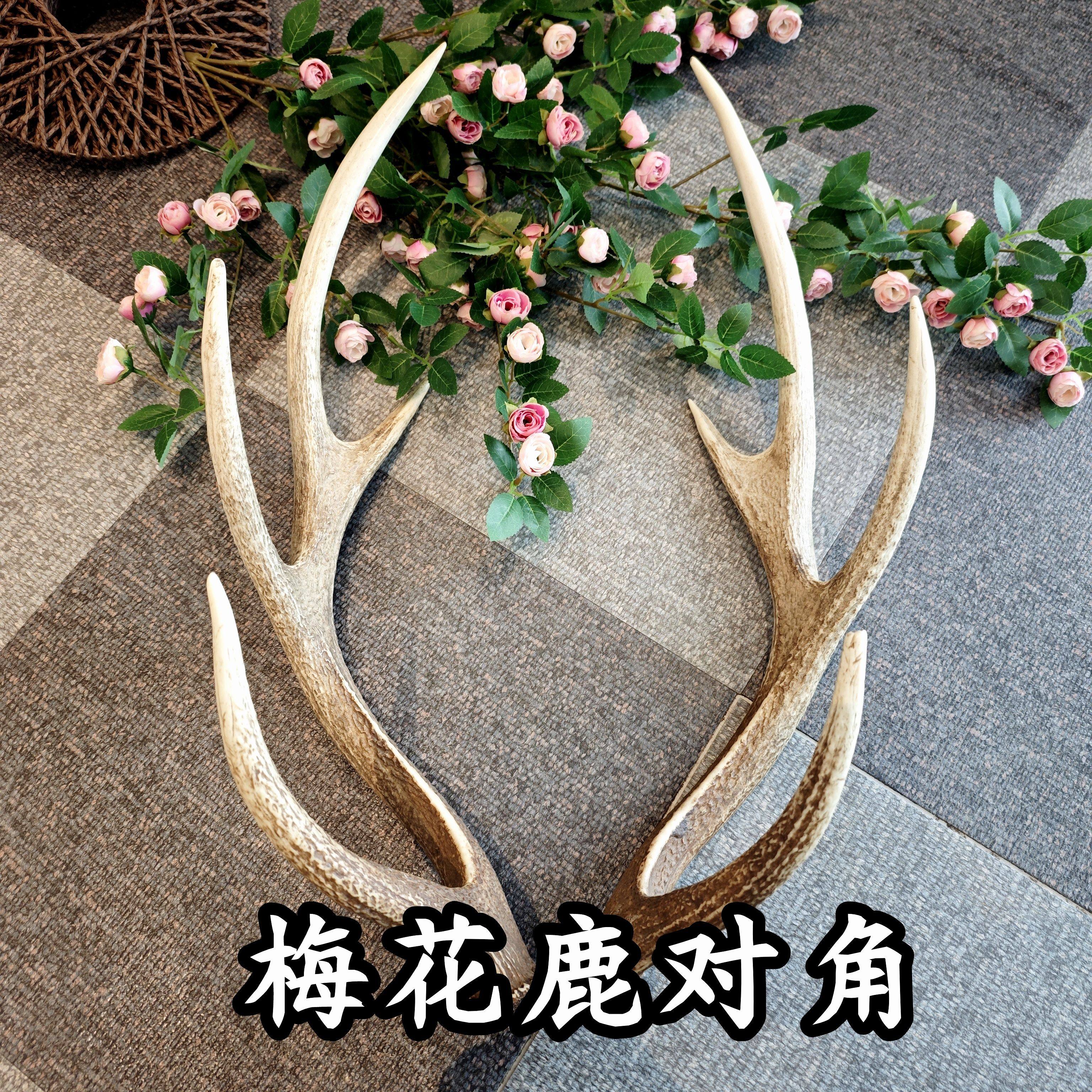 梅花鹿鹿角纯对鹿角龙舟角桌面摆壁饰