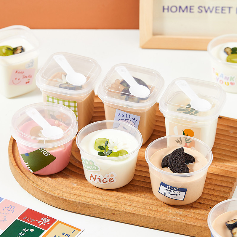 一次性布丁杯子酸奶冻带盖打包盒