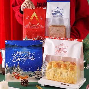 圣诞包装袋切片吐司面包袋自封袋透明食品级手提袋贝果面包机封袋