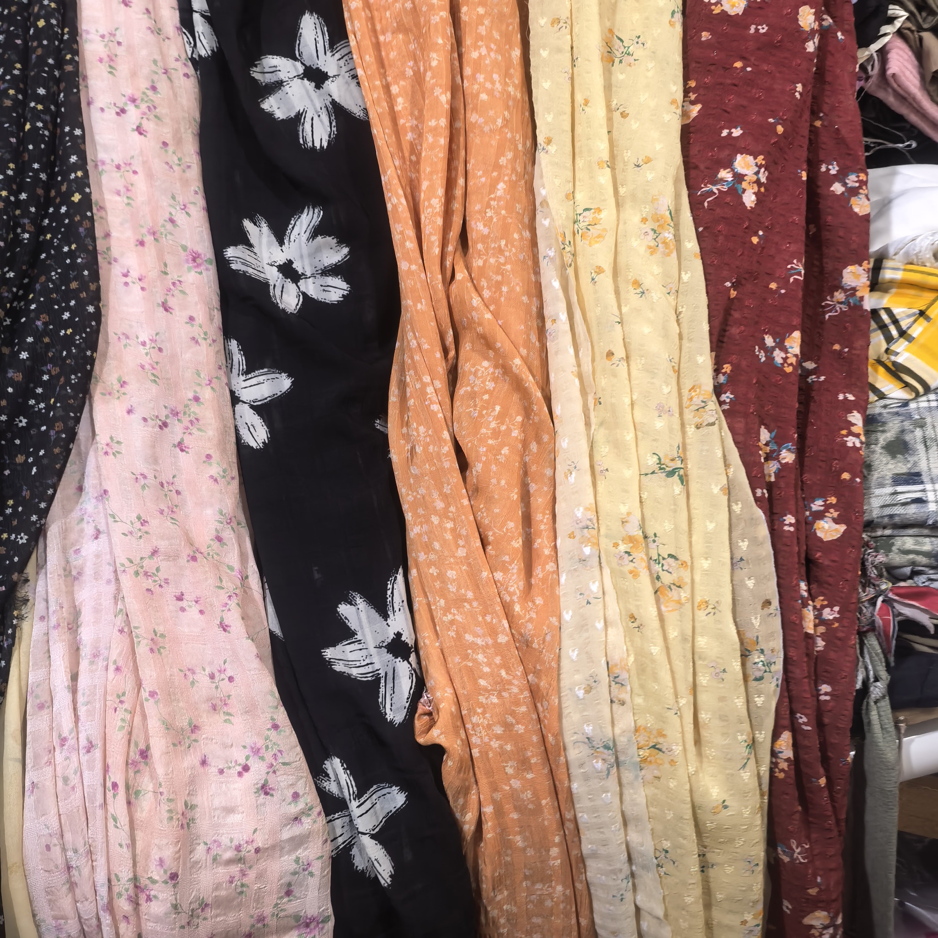 弹力双绉雪纺碎花印花柔软微透、不透服装布料发圈裙子旗袍面料