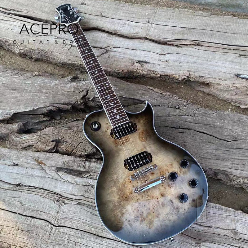 爱艺思/Acpero电吉他不锈钢品丝LP款式树瘤黑色圈边金属摇滚琴