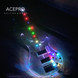 水晶透明led灯多彩发光24品专业低音BASS 电贝斯 4弦琴 Acepro