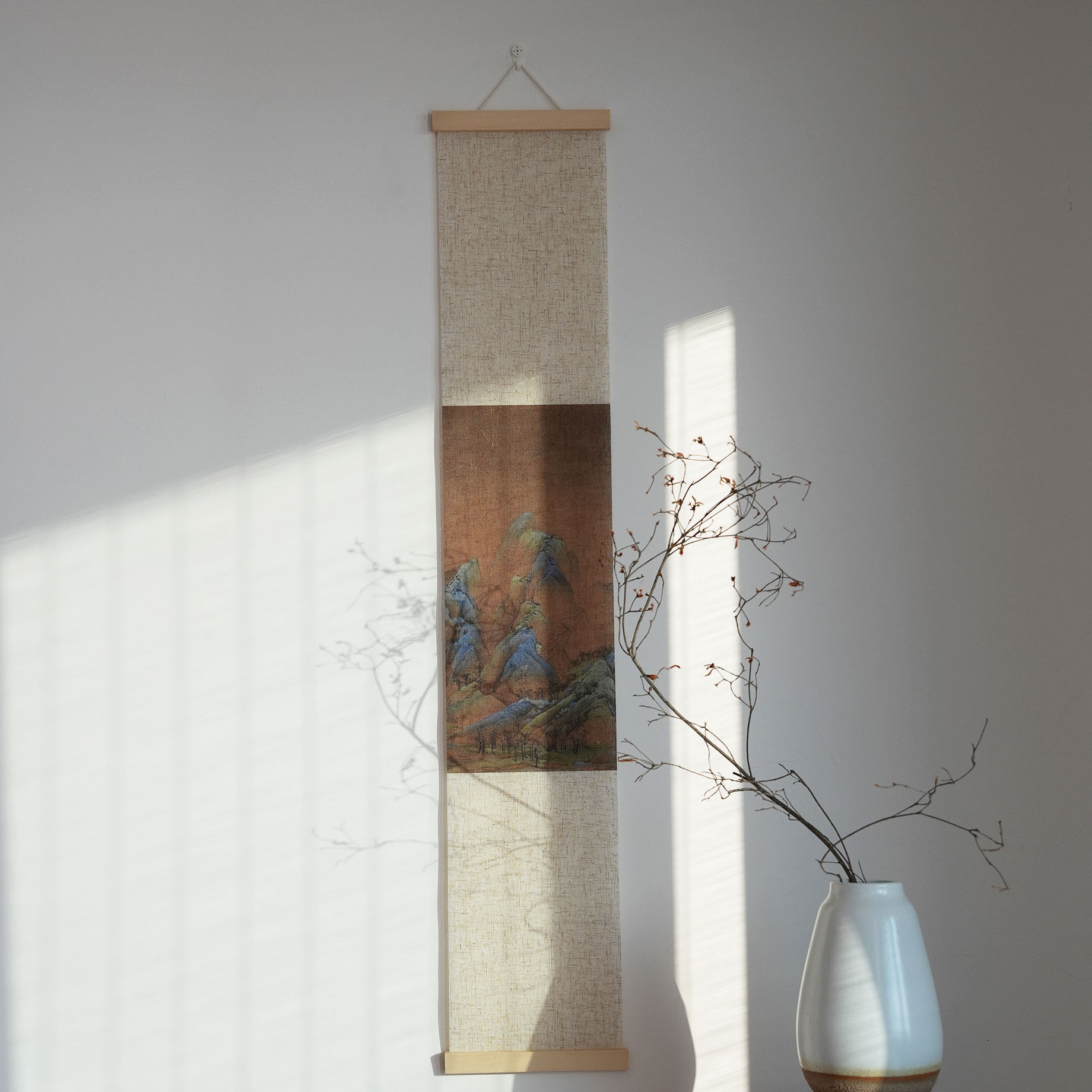 千里江山图中式卷轴挂画装饰山水画客厅玄关过道背景墙装饰画卷轴,家居饰品,国画,淘宝优惠券,粉丝福利购,淘宝优惠卷