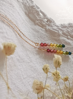 沐颜MUYAN『彩红糖豆』原创设计天然碧玺晶体干净颜色渐变耳线