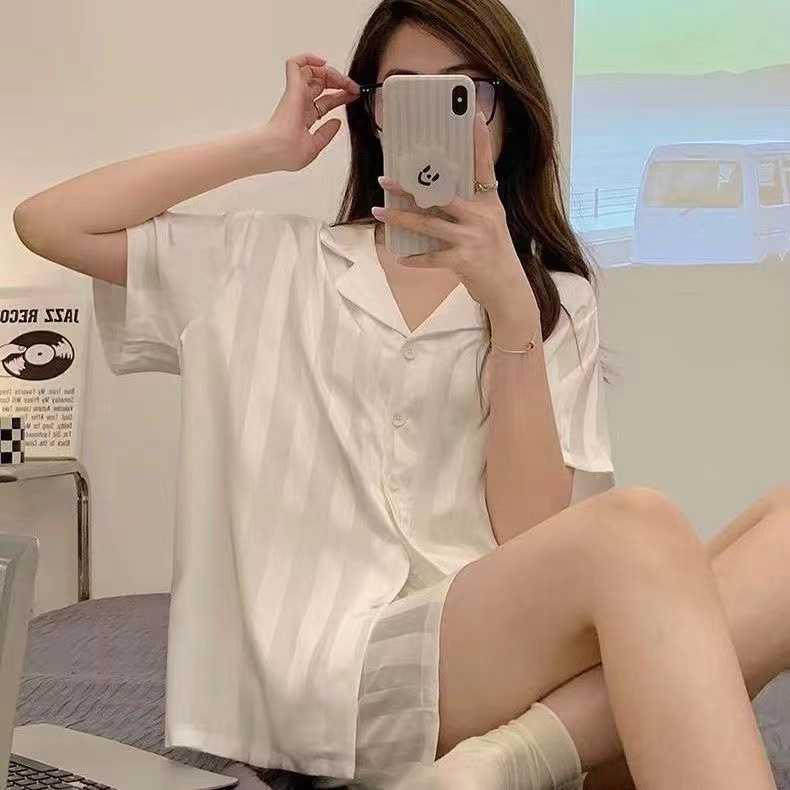 2026年新款冰丝睡衣女夏季短袖夏天仿真丝家居服ins风套装pajamas