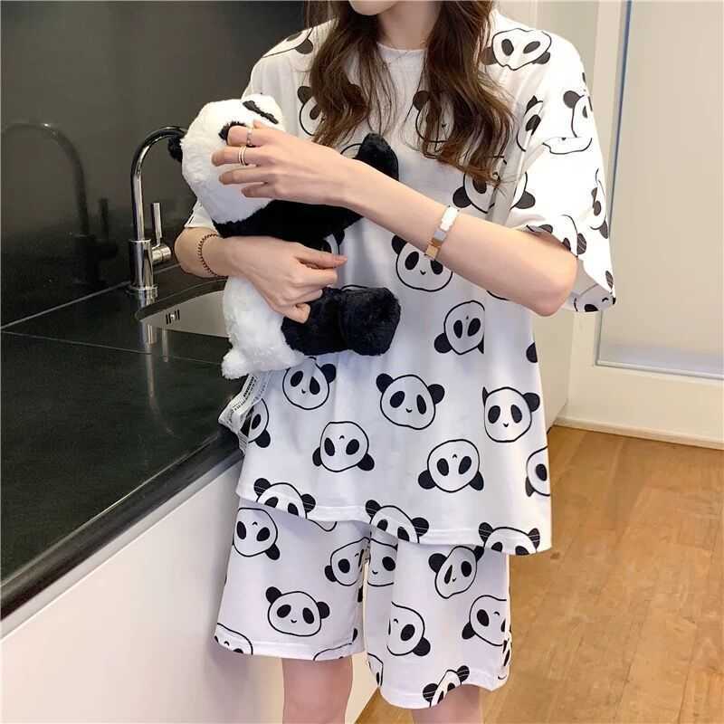 可爱睡衣女夏季薄款短袖卡通少女学生夏天宽松睡衣女士外穿家居服