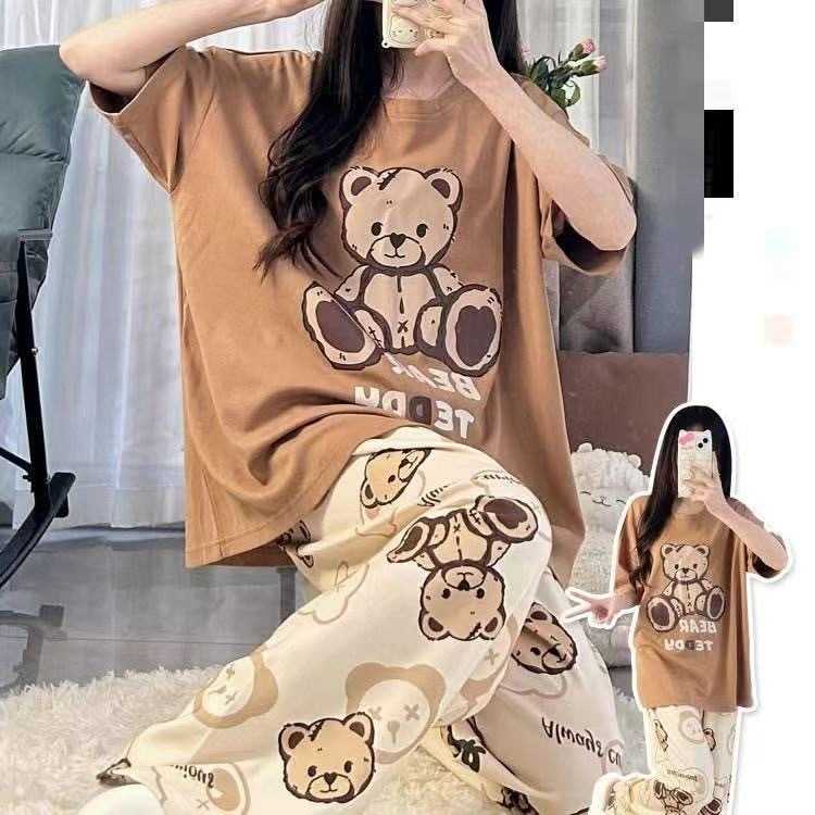 夏季短袖长裤睡衣女夏天薄款可爱卡通休闲家居服两风之禾代发