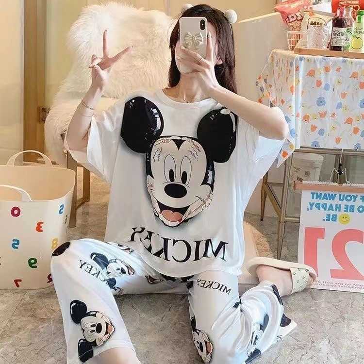 睡衣女夏短袖韩版春秋季可爱长裤薄款新款宽松家居服套装大码卡通