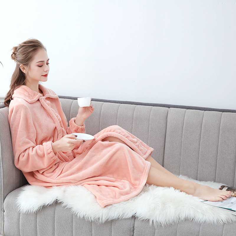 睡裙女秋冬季加厚加长珊瑚绒睡衣女士冬款法兰绒睡袍浴袍春秋珊瑚