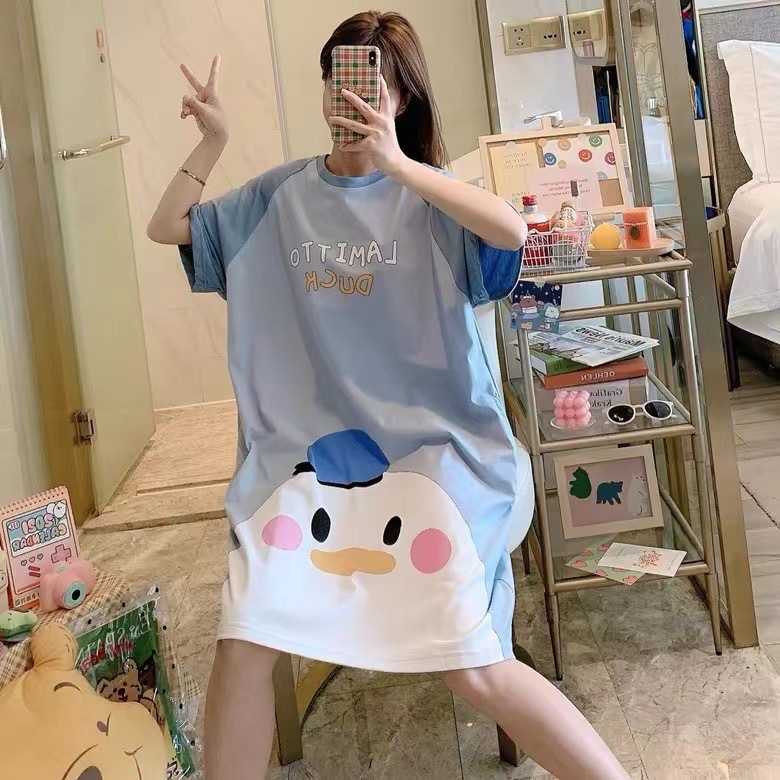 睡衣裙女夏季短袖睡衣孕妇大码长款夏天甜美可爱学生闺蜜装家居服