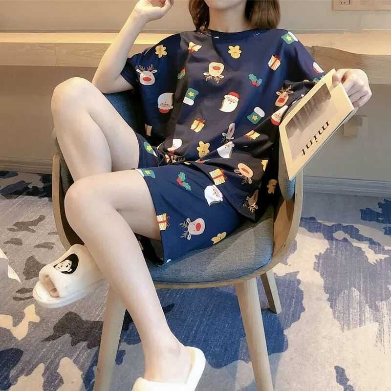 韩版睡衣女夏季薄款短袖卡通少女学生夏天宽松睡衣女士外穿家居服