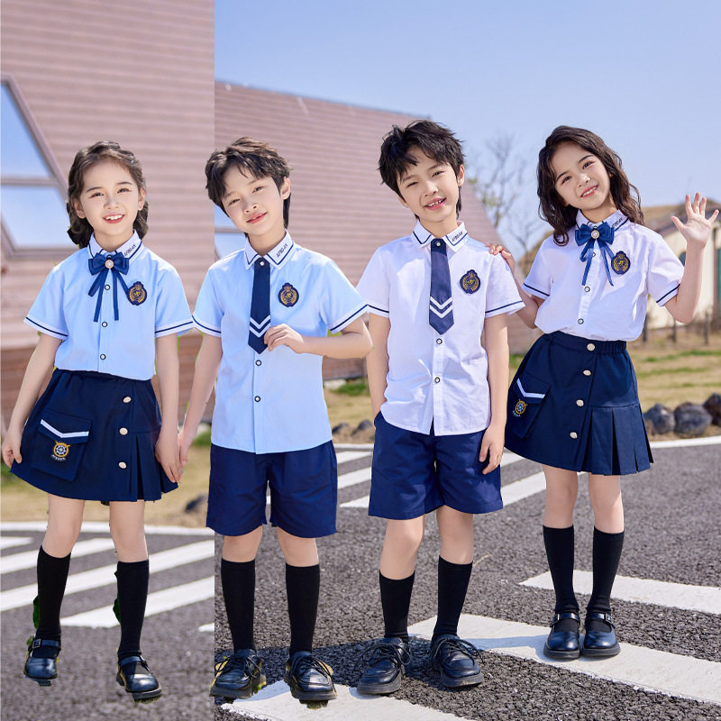 幼儿园园服夏季新款学院风小学生校服班服毕业服儿童短袖衬衣套装