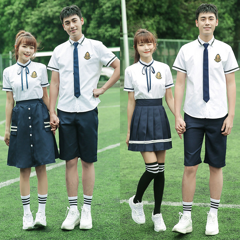初中高中学生校服毕业班服六年级日韩学院风衬衫高腰百褶裙套装潮