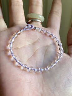 天然全净体白水晶原创设计纯手工紫色编绳手链