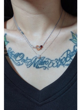 天然全净体白水晶编绳项链紫灰色石榴石吊坠锁骨链s925银扣可调节