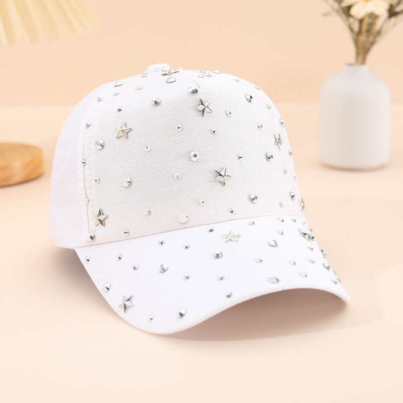 亚马逊满天星金属铆钉棒球帽女士鸭舌帽韩版时尚百搭防晒帽子潮流
