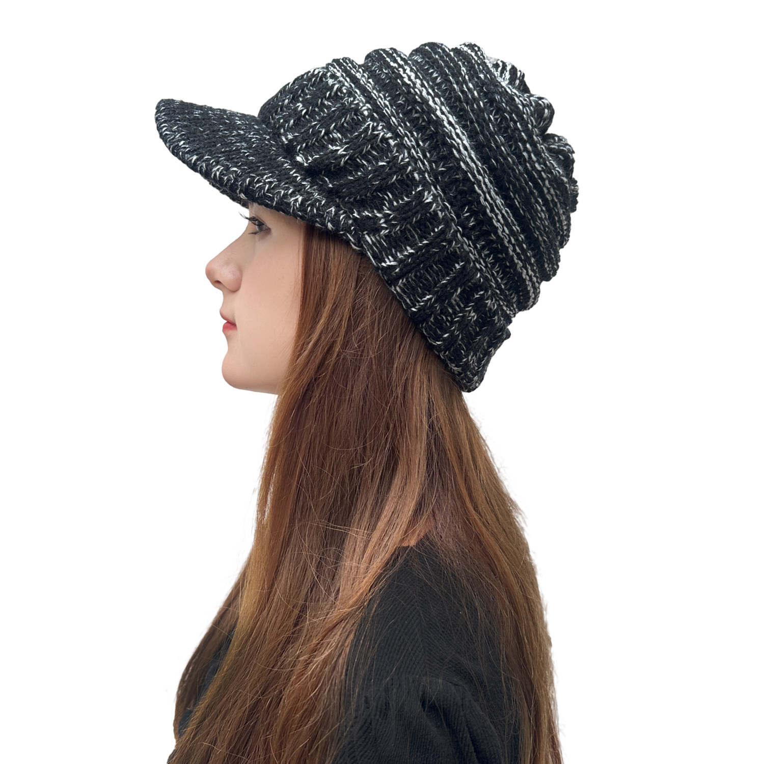 帽子女秋冬款保暖鸭舌毛线帽骑车防寒鸭舌针织帽护耳保暖中老年帽