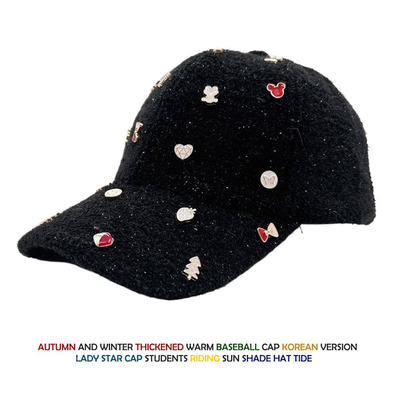 帽子女毛绒保暖铆钉棒球帽秋冬天百搭小众chic马海毛卡通鸭舌帽潮
