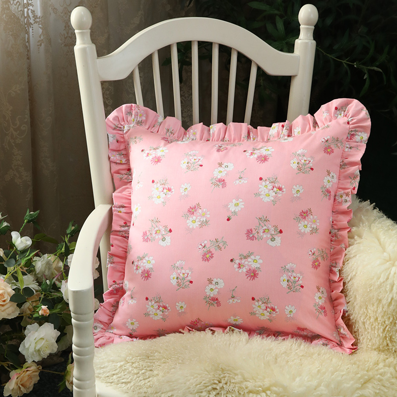 棉斜纹花边抱枕靠枕套垫家用汽车沙发护腰大号美式法式现代定制