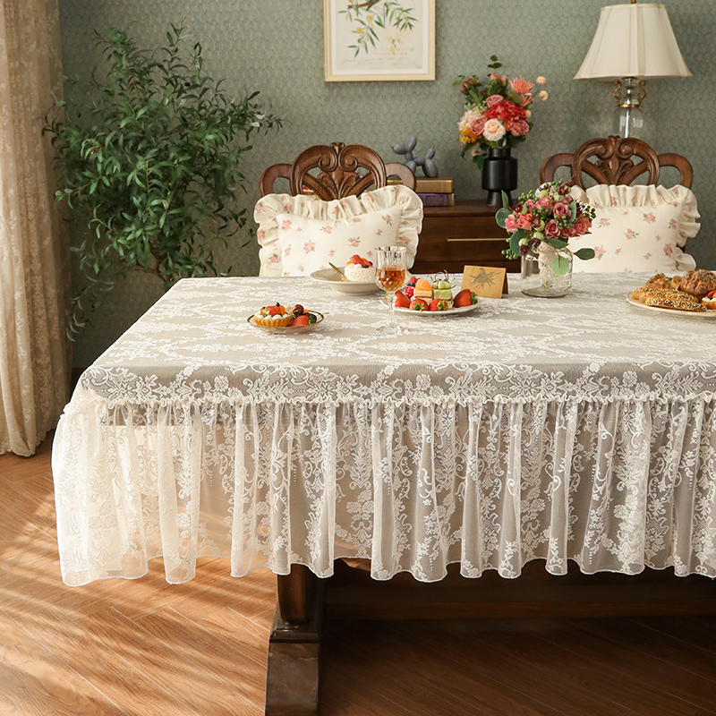 氛围感蕾丝餐桌布法式浪漫小清新圆长方形茶几台布盖巾北欧定制
