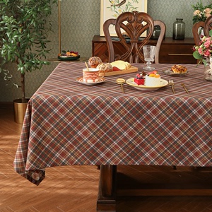 氛围感餐桌布美式乡村格纹樱桃盖布巾轻奢复古家用茶几布定制设计