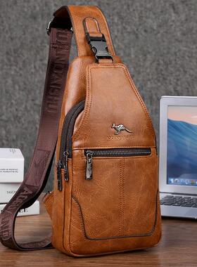 男士胸包单肩斜挎小背包复古二层牛皮小包包男款时尚休闲胸前挎包