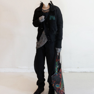 夜刻原创设计师短款毛呢外套棉服加绒保暖外搭拼接西装领宽松加厚