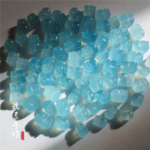 天然海蓝宝貔貅macrame编绳绕线手工diy项链手绳戒指材料头尾通孔