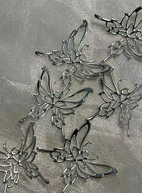 新款立体Kc银色长尾翼蝴蝶高品质diy奶油胶滴胶手机壳酒杯装饰