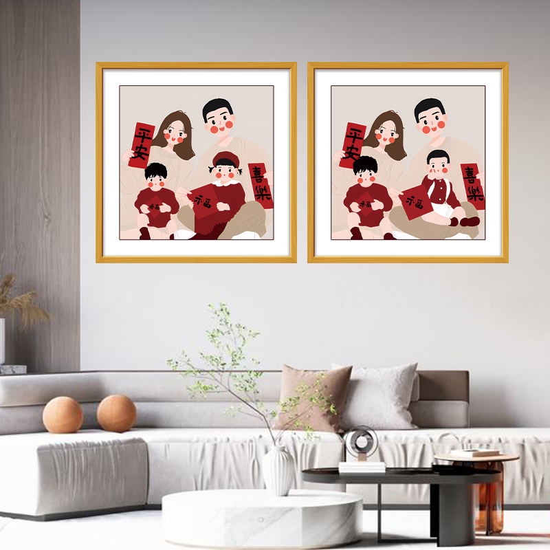 幸福家庭卡通合照贴画电视沙发墙贴卧室玄关装饰画贴纸自粘壁纸画图片