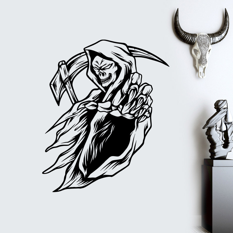镰刀恶魔贴纸魔鬼武士卡通动漫酒吧创意装饰墙面背景墙贴防水贴画